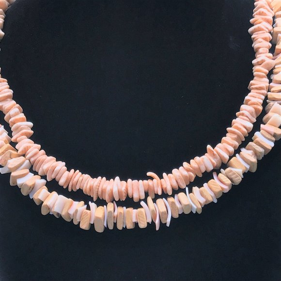 2 Necklace Lot Brown Coated Shell Chips Coco Shell Beach Island Surfer Chunky - Picture 5 of 7